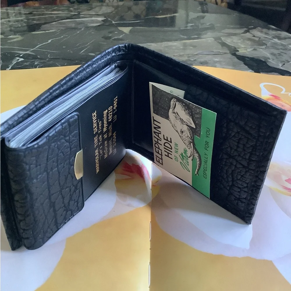 New vintage elephant hide of vitron mens black bil-fold wallet